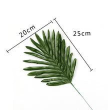 Load image into Gallery viewer, 5pcs Fake leaves Green Plastic Artificial leaf Palm leaves Island Style DIY Wedding Decoration Green Plant Photo props Party dec