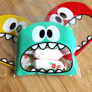 50Pcs Cute Big Teech Mouth Monster Plastic Bag Wedding Birthday Cookie Candy Gift Packaging Bags OPP Self Adhesive Party Favors