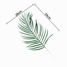 Load image into Gallery viewer, 5pcs Fake leaves Green Plastic Artificial leaf Palm leaves Island Style DIY Wedding Decoration Green Plant Photo props Party dec