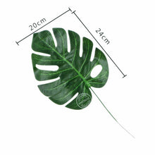 Load image into Gallery viewer, 5pcs Fake leaves Green Plastic Artificial leaf Palm leaves Island Style DIY Wedding Decoration Green Plant Photo props Party dec