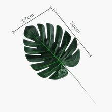 Load image into Gallery viewer, 5pcs Fake leaves Green Plastic Artificial leaf Palm leaves Island Style DIY Wedding Decoration Green Plant Photo props Party dec