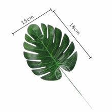 Load image into Gallery viewer, 5pcs Fake leaves Green Plastic Artificial leaf Palm leaves Island Style DIY Wedding Decoration Green Plant Photo props Party dec